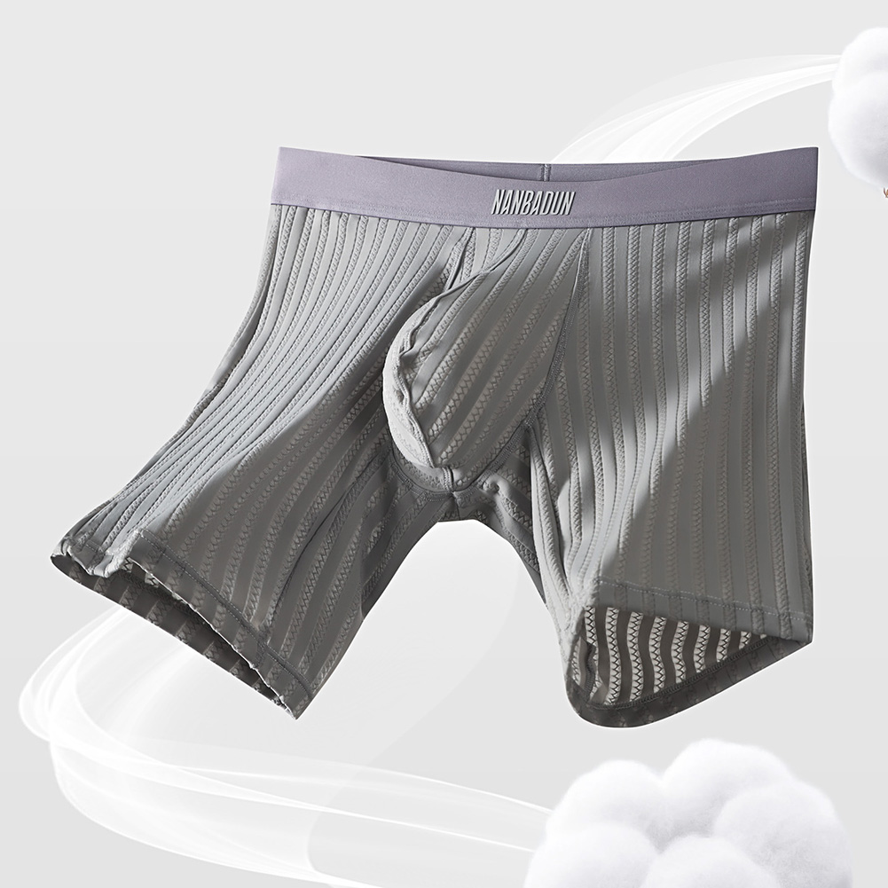 Long Leg Trunk Men - Herren Eisseide Lange Boxershorts mit Netzstoff,