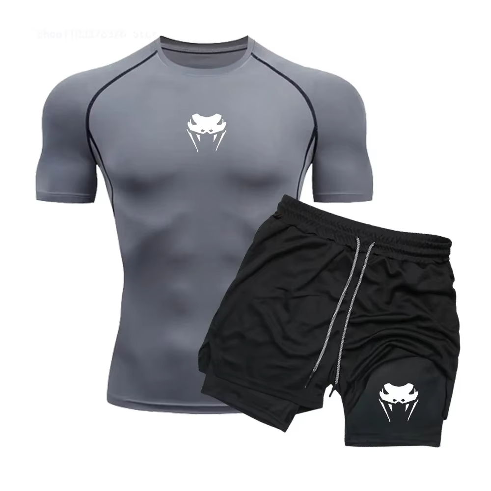 Compression Shorts Athletes - Herren Kompressions-Sportbekleidung - Schnelltrocknende Enganliegende Kurzarm-Anime-Doppelschicht-Shorts