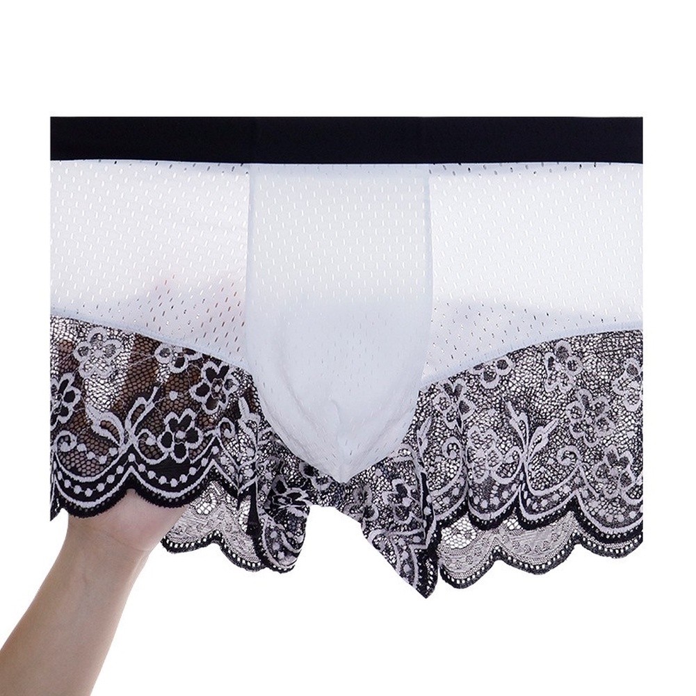Pouch Boxer Pouch - Herren-Boxershorts aus Eisseide mit Spitzenbesatz, Netzstoff