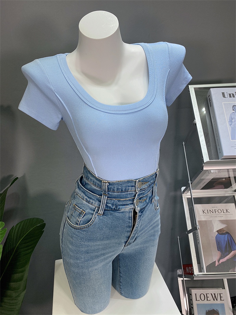 Base Layer Top - Kurzärmliges U-Ausschnitt-T-Shirt mit Schlankheitseffekt, modisches, vielseitiges