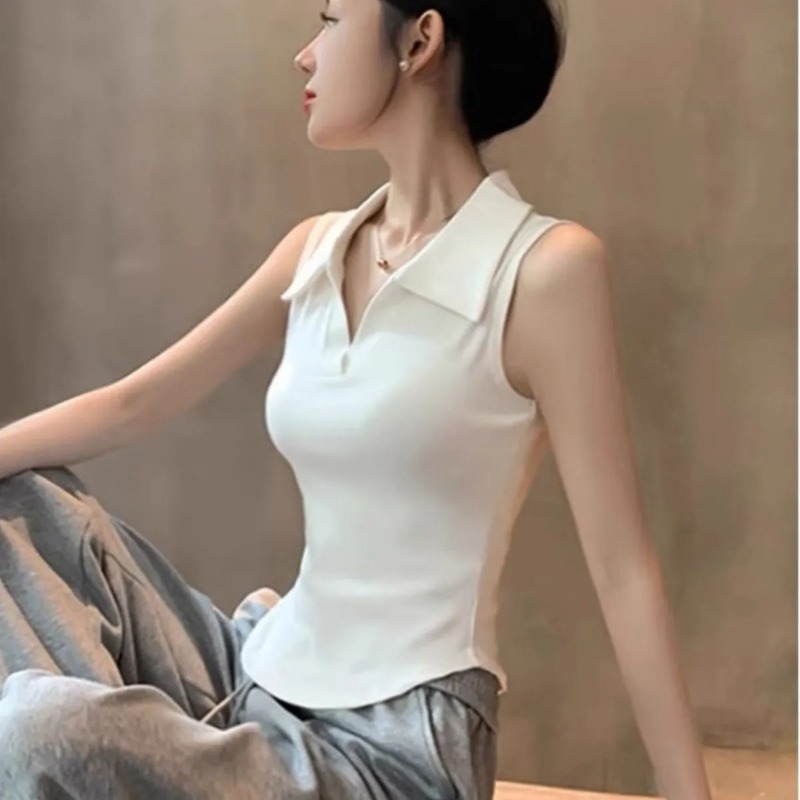 Damen Weißes Ärmelloses Polosh – Tank Top Ribbed Bewertung und Preis